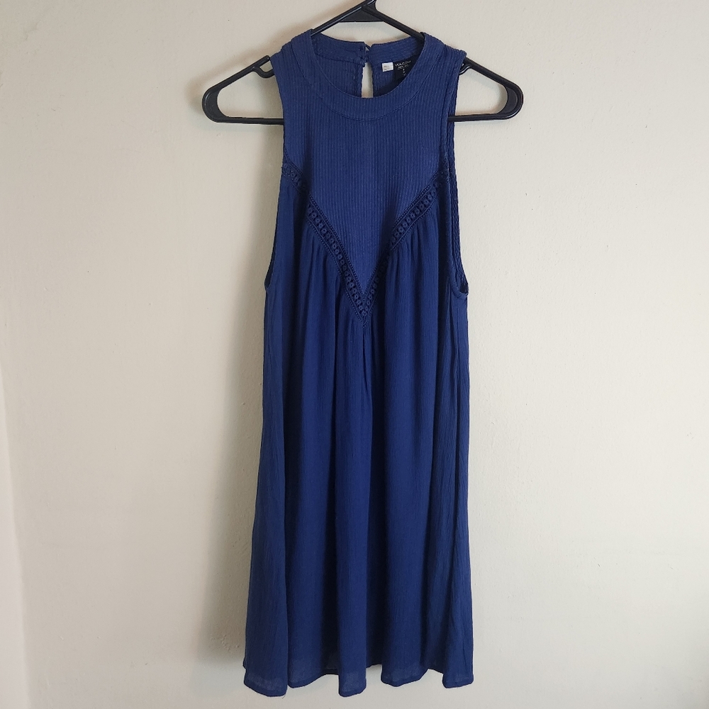 Volcom Swing Dress Blue Cotton High Neck Size Small